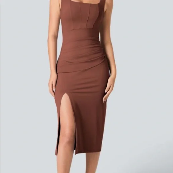 HALARA | Dresses | Elegant Brown Sleeveless Dress | Poshmark